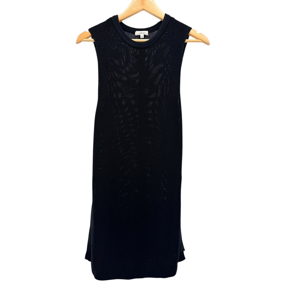 Wilfred Black Knit Sleeveless Midi Dress XS Sheer Mesh Open‎ Knit Minimalist